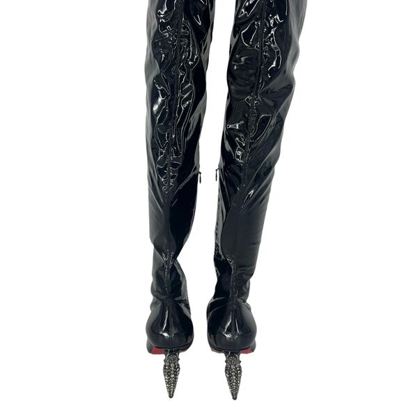 Christian Louboutin Limited Edition Black Lipstrass Patent Leather Thigh Boots - Picture 8 of 16